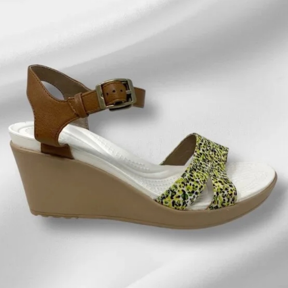 Crocs Women's Leigh II Ankle Strap Graphic Print Wedges Size 9